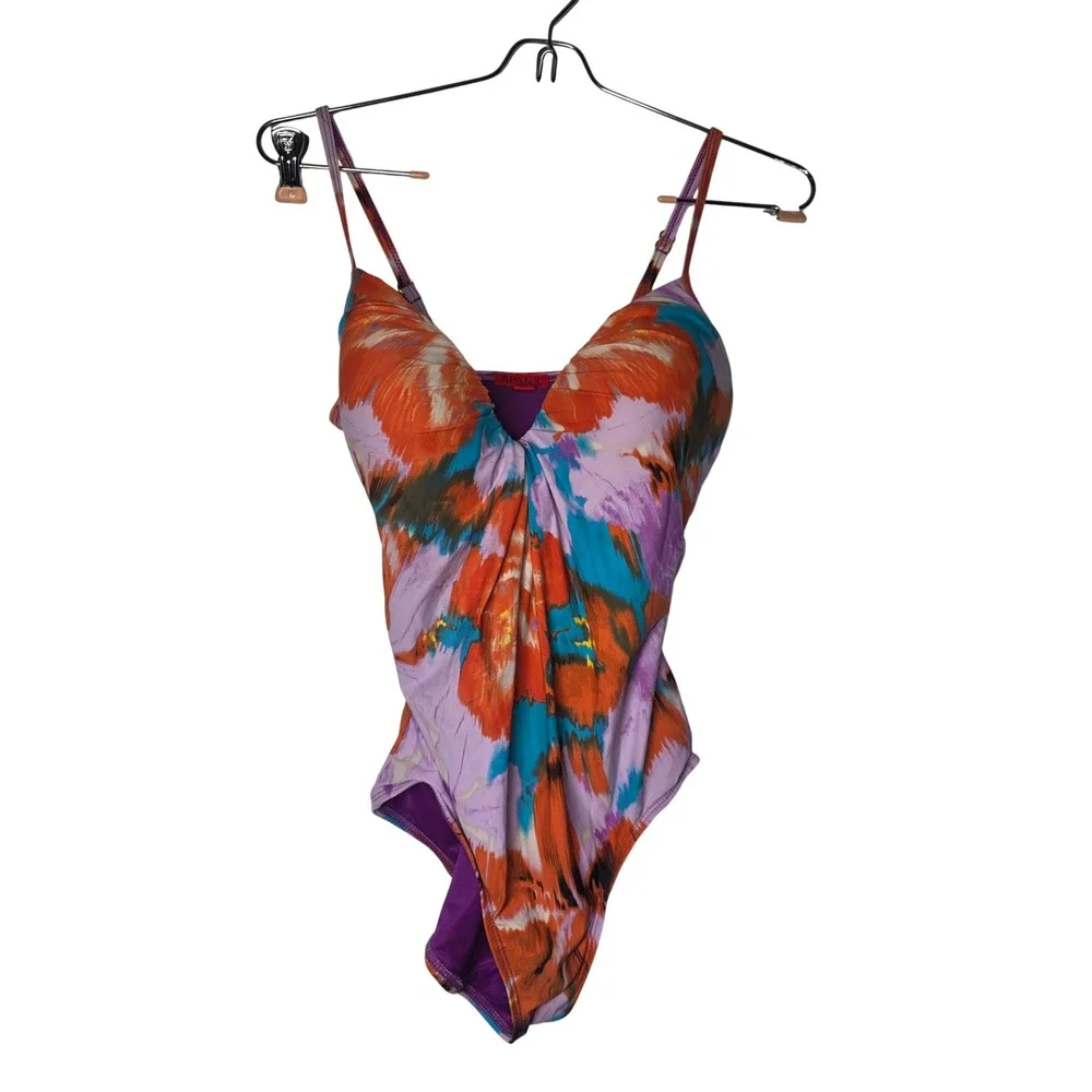 Spanx Aloha Floral One Piece Swimsuit‎ Size 6D/DD Slimming Ruched Underwire